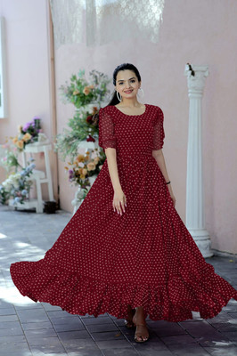 DM MART Flared/A-line Gown(Maroon)