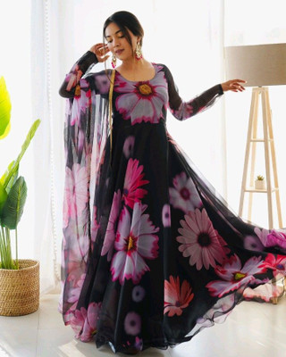 dhruhi creation Anarkali Gown(Black)