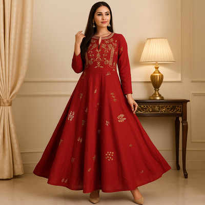 Navjot clothing Flared/A-line Gown(Maroon)