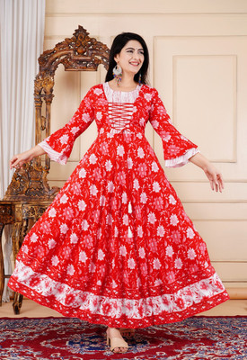 Chavar Anarkali Gown(Red)