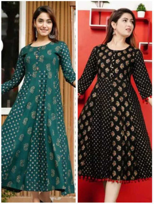 ASHISH PRINT Flared/A-line Gown(Black)