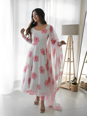 PARV ENTERPRISE Anarkali Gown(White)
