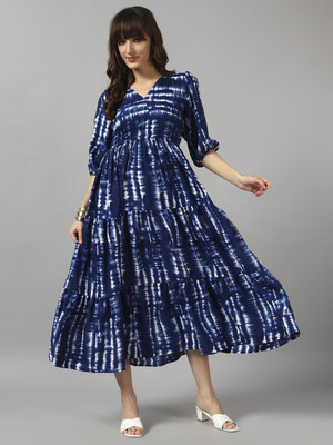 Raiyani Enterprise Women Fit and Flare Blue Maxi/Full Length Dress