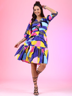 Krunal Raiyani Women Fit and Flare Multicolor Above Knee/Mid Thigh Length Dress