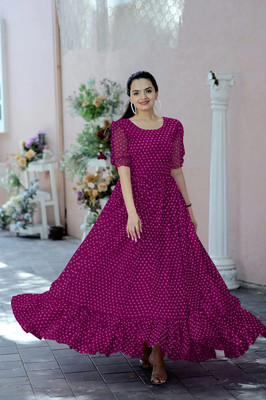 DM MART Flared/A-line Gown(Purple)