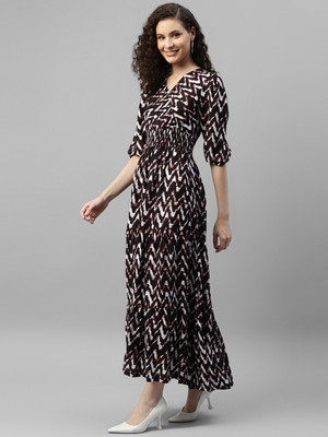Raiyani Enterprise Women Fit and Flare Brown Maxi/Full Length Dress