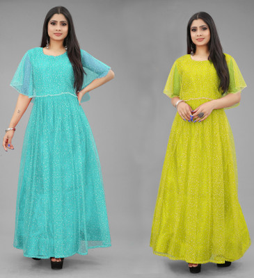 DECOFIN Flared/A-line Gown(Light Blue, Yellow)