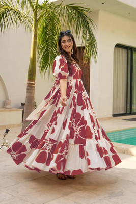 Clothing Shot Anarkali Gown(Multicolor)
