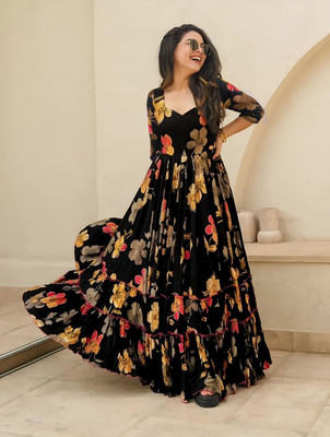MAHADEV CREATION Anarkali Gown(Black)