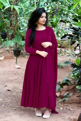 MISS CLOTHING Anarkali Gown(Purple)