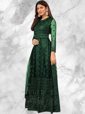 Kitvillaa Anarkali Gown(Dark Green)
