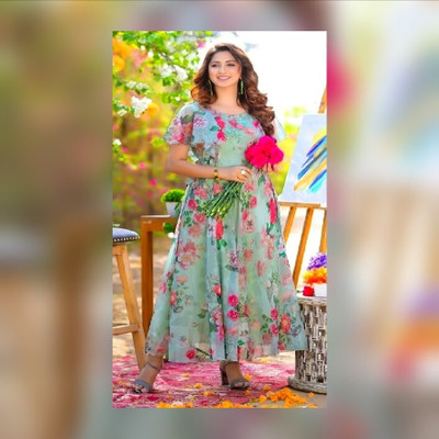 Rudramani Fab Women Maxi Light Green Full Length Dress