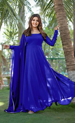 JS CREATIVE Anarkali Gown(Blue)