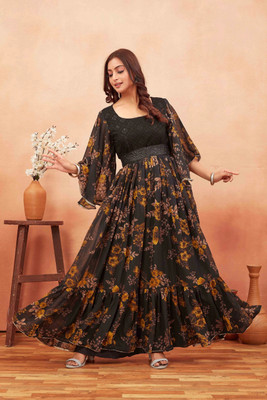 Odd by chansi Trendz Flared/A-line Gown(Black)