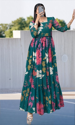 Vanray Fashion Anarkali Gown(Dark Green)