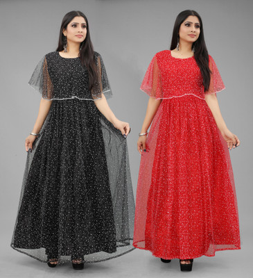 DECOFIN Flared/A-line Gown(Black, Red)
