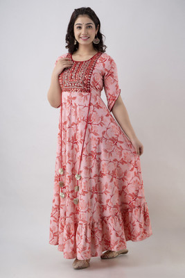 jaipurite Flared/A-line Gown(Pink)