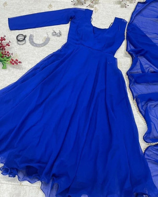 PARV ENTERPRISE Anarkali Gown(Dark Blue)
