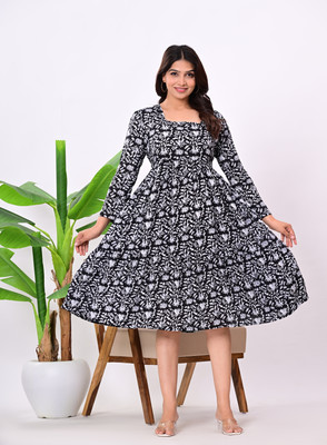 TAAZO FASHION Women A-line Black Below Knee Dress