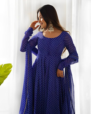 JS CREATIVE Anarkali Gown(Blue)