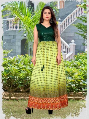 priyam fashion Flared/A-line Gown(Green)