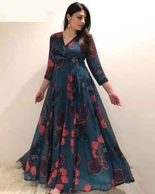 QVAZOR Flared/A-line Gown(Dark Blue)