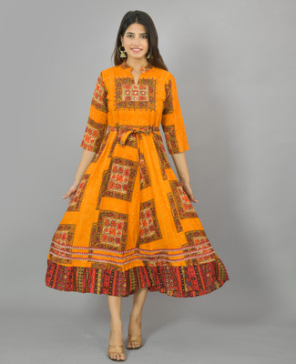 Yuvi Creation Flared/A-line Gown(Yellow)