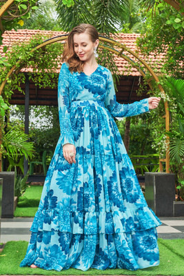 Odd by chansi Trendz Flared/A-line Gown(Light Blue)