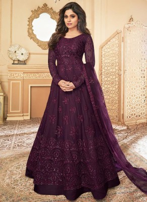 anarkali dress purple colour