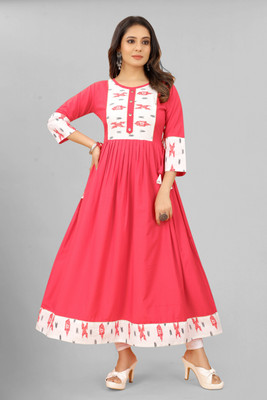 3Buddy Fashion Anarkali Gown(Pink, White)