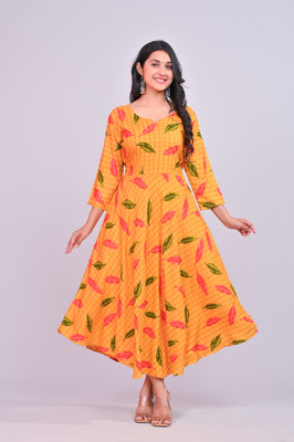 CHHAVNI CREATION Flared/A-line Gown(Yellow)