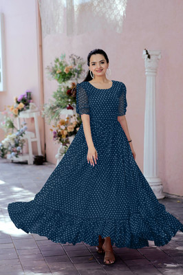 DM MART Flared/A-line Gown(Blue)