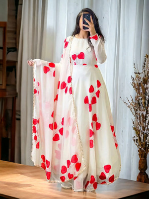 NYALKARAN ENTERPRISE Anarkali Gown(White)