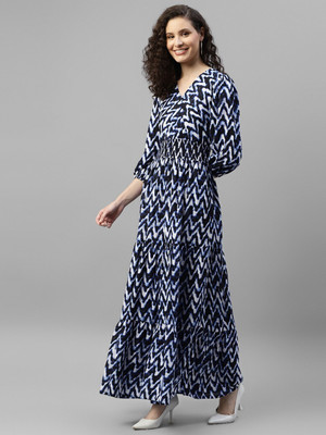 Raiyani Enterprise Women Fit and Flare Blue Maxi/Full Length Dress