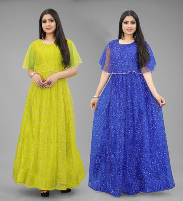 DECOFIN Flared/A-line Gown(Yellow, Blue)