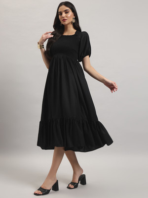 Krunal Raiyani Women Fit and Flare Black Ankle Length Dress