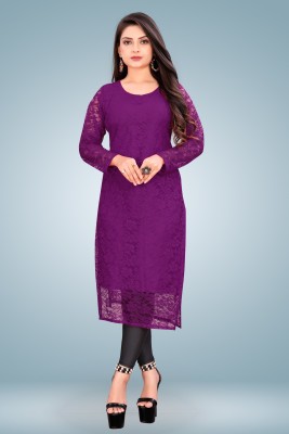 Rakshit Fashion Mart Women Floral Print A-line Kurta(Purple)