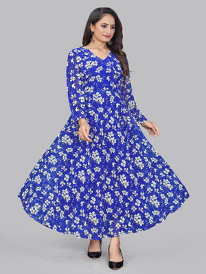 Shree Textiles Anarkali Gown(Blue)