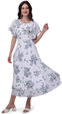 AAYUSH CREATION Flared/A-line Gown(White)