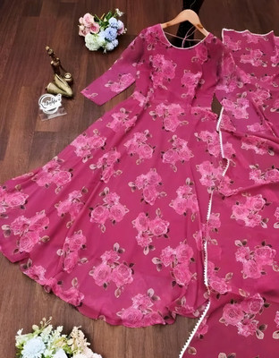 MBI CREATION Anarkali Gown(Pink)
