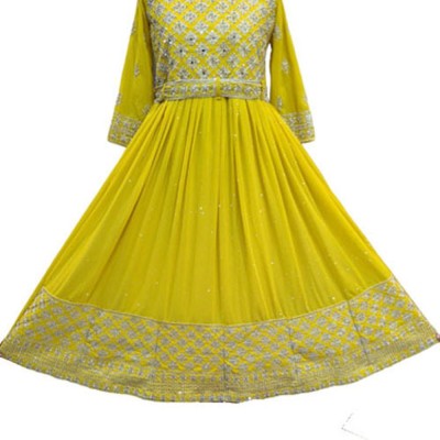 Pooja Fashion Anarkali Gown(Yellow)