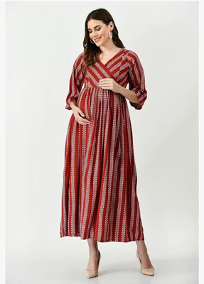 Dashify Women Fit and Flare Maroon Midi/Calf Length Dress