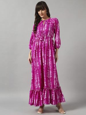Femvy Women Printed Ethnic Dress Kurta(Purple)