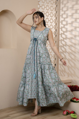 ftDiva Women Printed Anarkali Kurta(Blue)