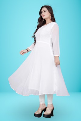 dramfashion Anarkali Gown(White)