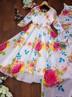 KRISHIVA EXPORT Anarkali Gown(White)