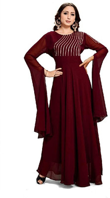 J M CREATION Anarkali Gown(Maroon)