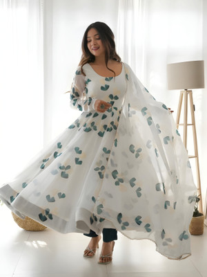 RaxuEnterprise Anarkali Gown(White)
