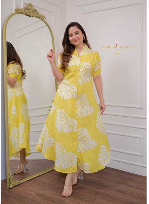 DEVDHAM Flared/A-line Gown(Yellow)