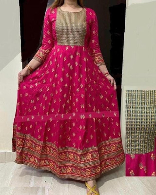 KRISHA CREATION Anarkali Gown(Pink)